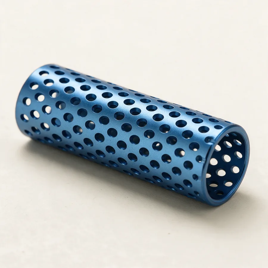 Cesta cilíndrica de titanio para corpectomía cervical. Imagen referencial.
