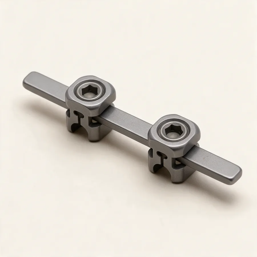 Conector transversal de titanio para barras cervicales. Imagen referencial.