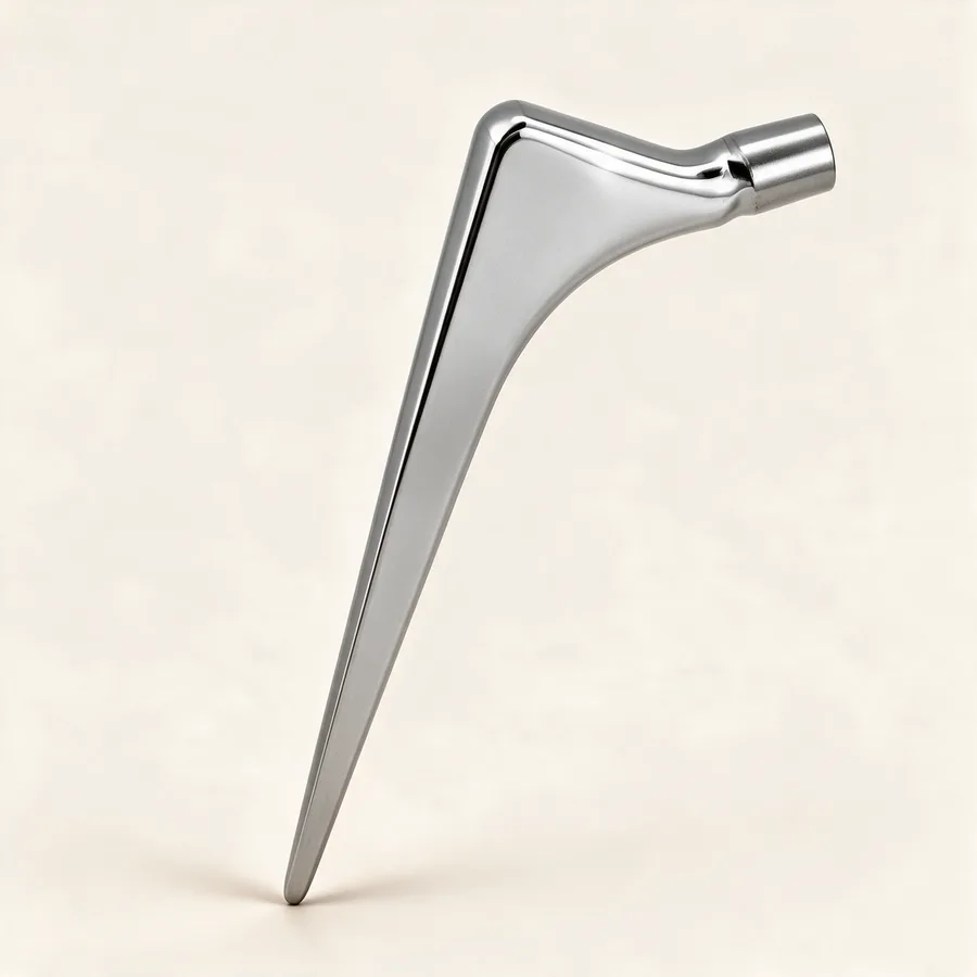 Vástago femoral cementado pulido de doble cono. Imagen referencial.
